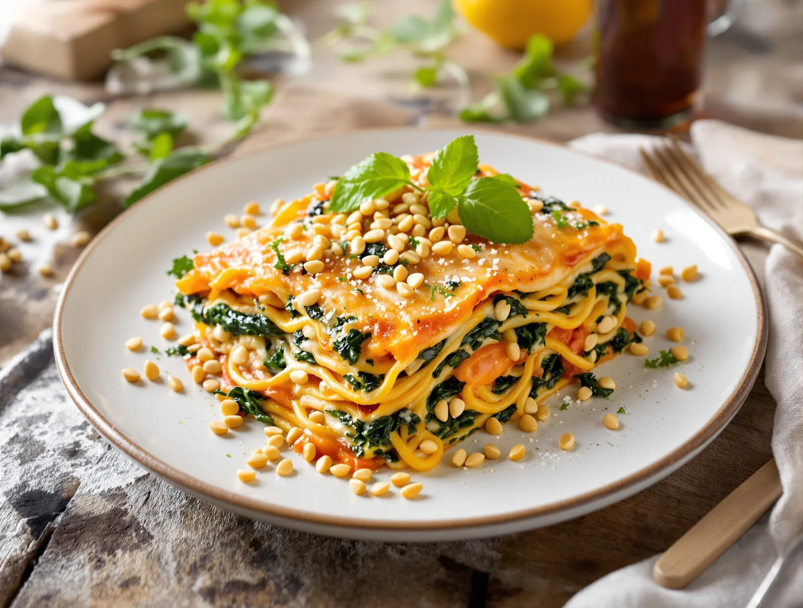 Otvorené lasagne s lososom a špenátom
